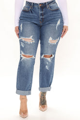 Harley Blown Knee Stretch Boyfriend Jeans - Medium Blue Wash Ins Street